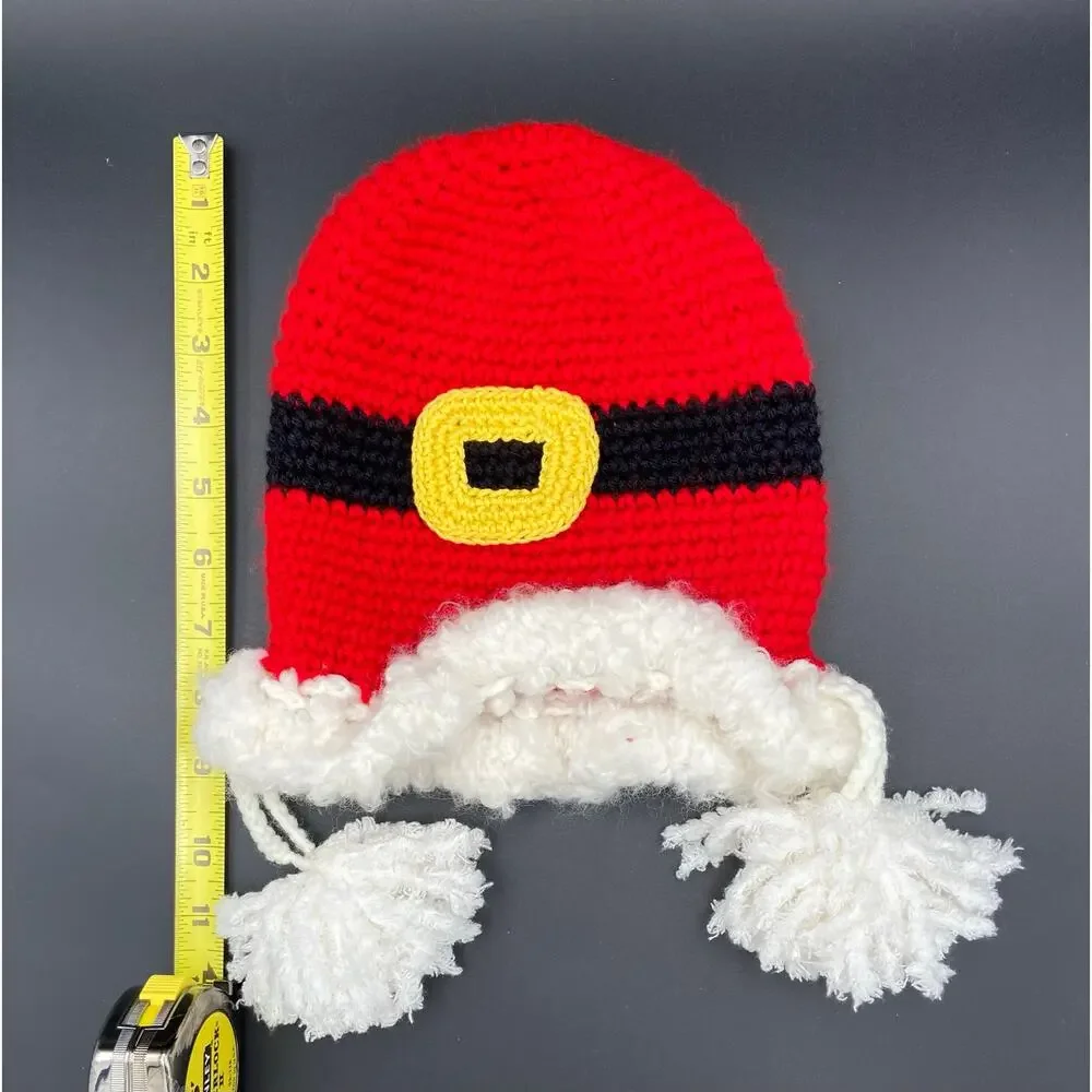 Handmade Baby's Crocheted Red Santa Hat with Tassels - Fits 16